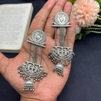 Oxidized Silver Coin Dangle Earrings, Tribal Boho Ethnic Indian Jewelry 3
