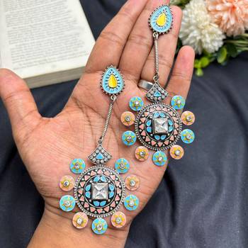 Boho Colorful Statement Earrings for Women | Handmade Enamel Drop Earrings  2