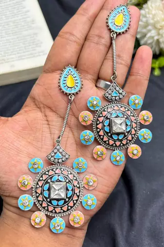 Boho Colorful Statement Earrings for Women | Handmade Enamel Drop Earrings 