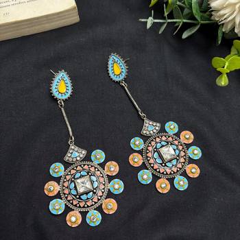 Boho Colorful Statement Earrings for Women | Handmade Enamel Drop Earrings  3