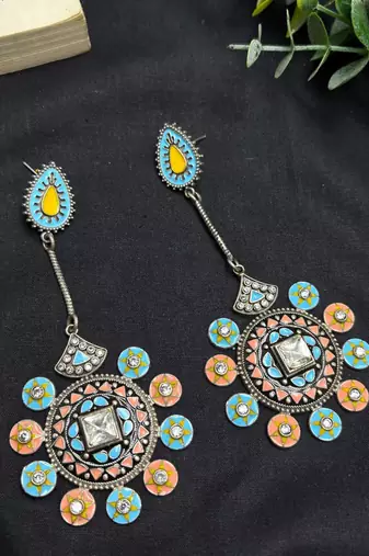 Boho Colorful Statement Earrings for Women | Handmade Enamel Drop Earrings 
