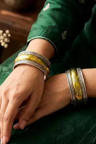 Dual Tone Elephant Cuff Bracelet | Silver & Gold Wide Open Cuff Bangle