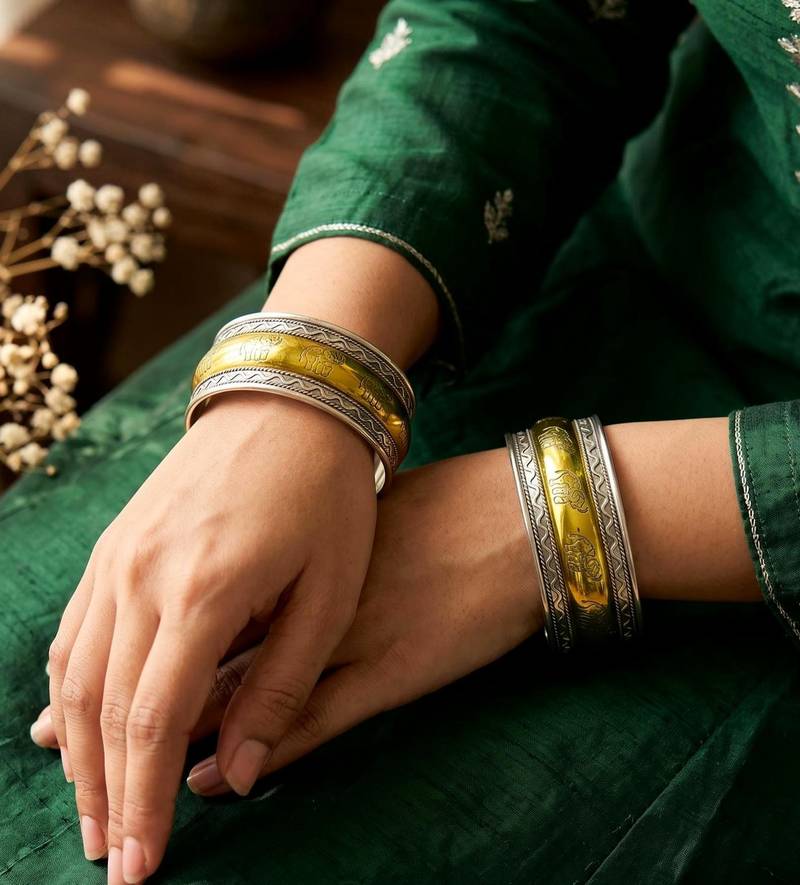 Dual Tone Elephant Cuff Bracelet | Silver & Gold Wide Open Cuff Bangle