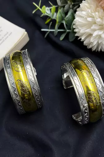 Dual Tone Elephant Cuff Bracelet | Silver & Gold Wide Open Cuff Bangle