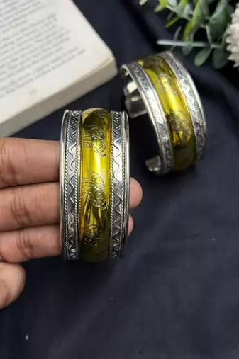 Dual Tone Elephant Cuff Bracelet | Silver & Gold Wide Open Cuff Bangle
