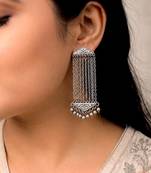 Oxidized Silver Multi Chain Dangle Earrings,Handcrafted German Silver Long Fringe Earrings
