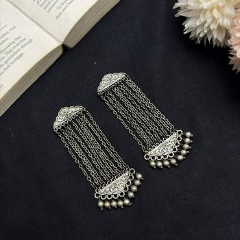 Oxidized Silver Multi Chain Dangle Earrings,Handcrafted German Silver Long Fringe Earrings 2