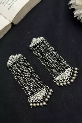 Oxidized Silver Multi Chain Dangle Earrings,Handcrafted German Silver Long Fringe Earrings
