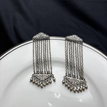 Oxidized Silver Multi Chain Dangle Earrings,Handcrafted German Silver Long Fringe Earrings 3