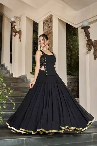 Black Navratri Special Feather-Light Fully Stitched Lehenga Choli with Stylish Koti