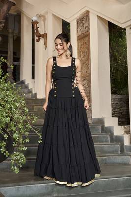 Black Navratri Special Feather-Light Fully Stitched Lehenga Choli with Stylish Koti 2