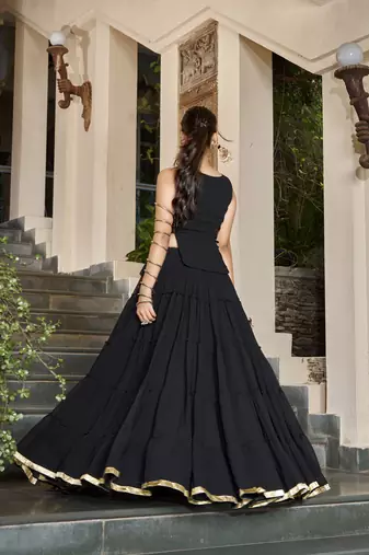 Black Navratri Special Feather-Light Fully Stitched Lehenga Choli with Stylish Koti