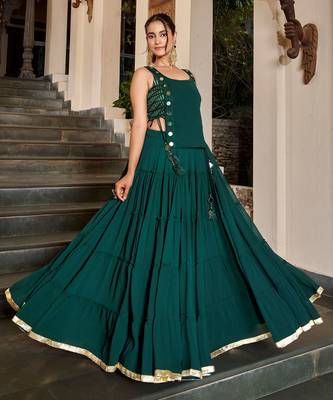 Green Navratri Special Feather-Light Fully Stitched Lehenga Choli with Stylish Koti 1