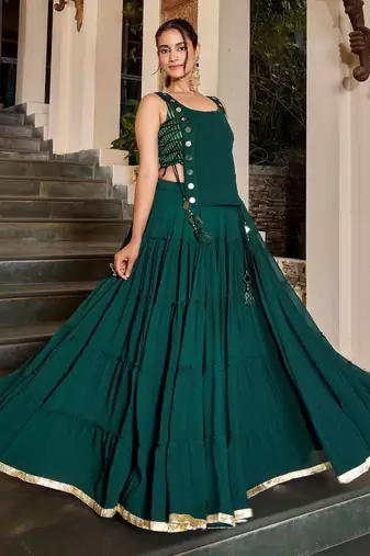 Green Navratri Special Feather-Light Fully Stitched Lehenga Choli with Stylish Koti