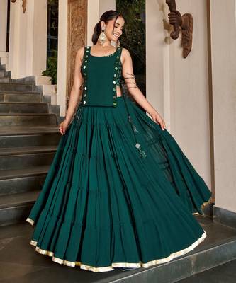 Green Navratri Special Feather-Light Fully Stitched Lehenga Choli with Stylish Koti 2