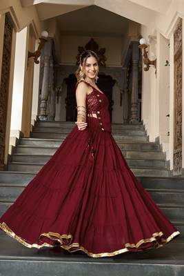 Red Navratri Special Feather-Light Fully Stitched Lehenga Choli with Stylish Koti 1