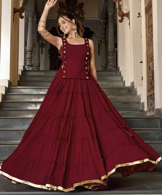 Red Navratri Special Feather-Light Fully Stitched Lehenga Choli with Stylish Koti 2