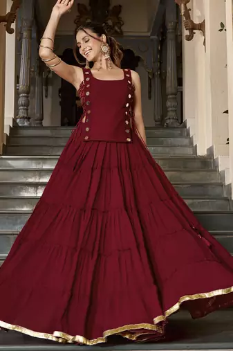 Red Navratri Special Feather-Light Fully Stitched Lehenga Choli with Stylish Koti