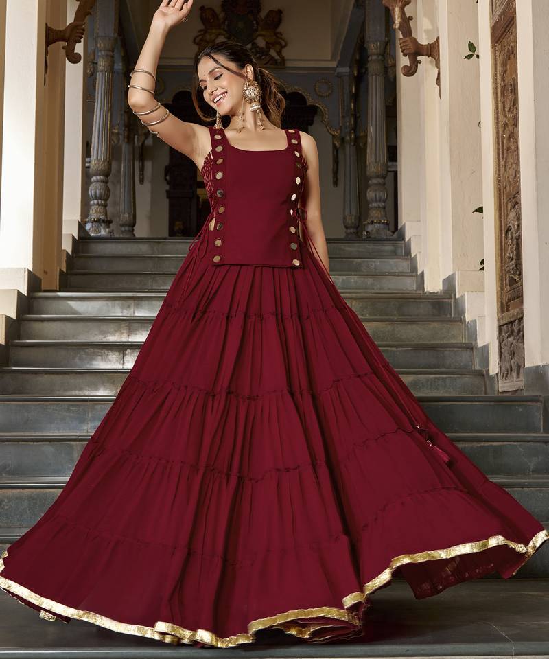 Red Navratri Special Feather-Light Fully Stitched Lehenga Choli with Stylish Koti