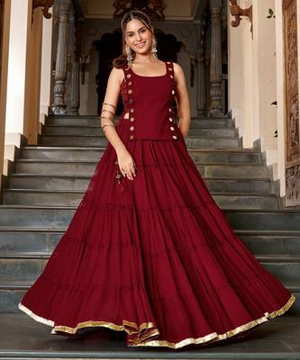 Red Navratri Special Feather-Light Fully Stitched Lehenga Choli with Stylish Koti 3