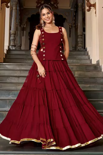 Red Navratri Special Feather-Light Fully Stitched Lehenga Choli with Stylish Koti
