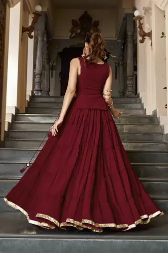 Red Navratri Special Feather-Light Fully Stitched Lehenga Choli with Stylish Koti