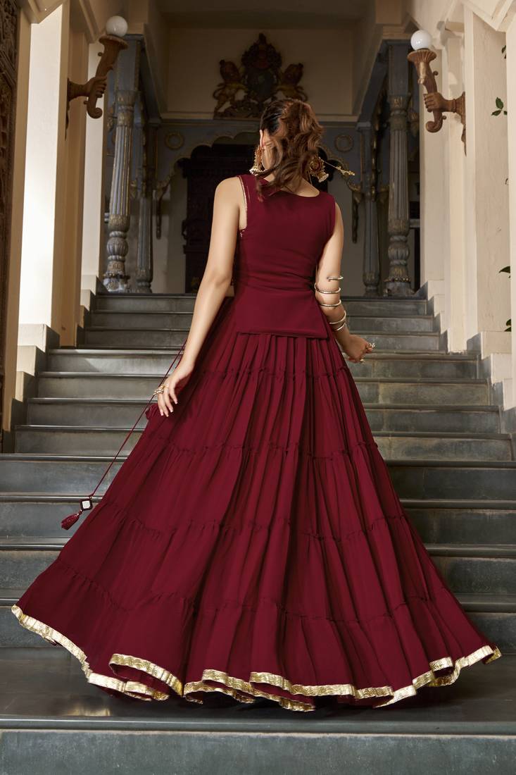 Red Navratri Special Feather-Light Fully Stitched Lehenga Choli with Stylish Koti