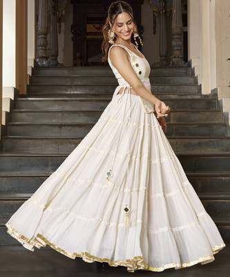 White Navratri Special Feather-Light Fully Stitched Lehenga Choli with Stylish Koti 1