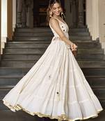 White Navratri Special Feather-Light Fully Stitched Lehenga Choli with Stylish Koti