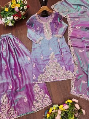 Lavender purple fendy silk sequence embriordered sharara suit 5