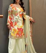 Orange embroidered chinon free size stitched palazzo style salwar suit