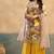 Yellow embroidered chinon free size stitched palazzo style salwar suit