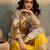 Yellow embroidered chinon free size stitched palazzo style salwar suit