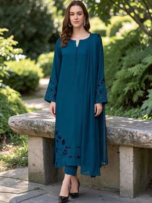 Women Ethnic Motifs Embroidered Chanderi Silk Kurta with Trousers & With Dupatta 1