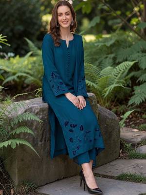Women Ethnic Motifs Embroidered Chanderi Silk Kurta with Trousers & With Dupatta 2