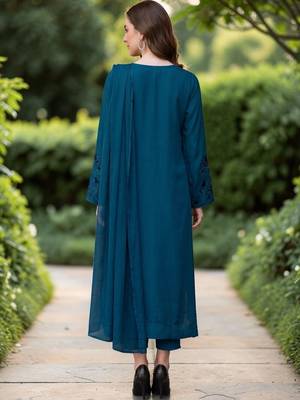 Women Ethnic Motifs Embroidered Chanderi Silk Kurta with Trousers & With Dupatta 4