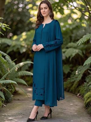 Women Ethnic Motifs Embroidered Chanderi Silk Kurta with Trousers & With Dupatta 5