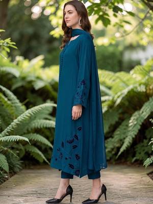 Women Ethnic Motifs Embroidered Chanderi Silk Kurta with Trousers & With Dupatta 6