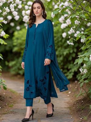 Women Ethnic Motifs Embroidered Chanderi Silk Kurta with Trousers & With Dupatta 7