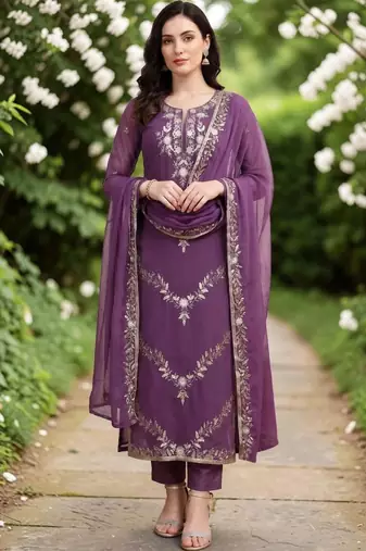 Women Embroidered Regular Kurta with Trousers & With Dupatta