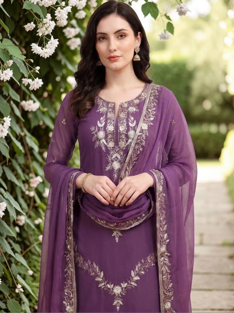 Women Embroidered Regular Kurta with Trousers & With Dupatta