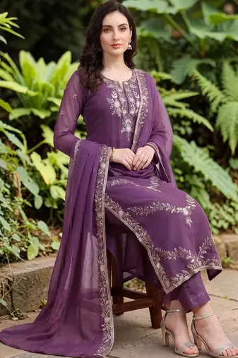 Women Embroidered Regular Kurta with Trousers & With Dupatta