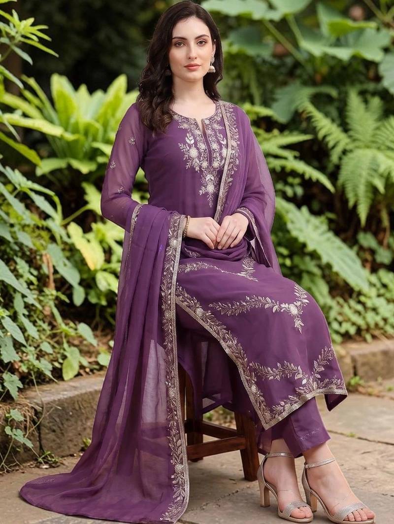 Women Embroidered Regular Kurta with Trousers & With Dupatta