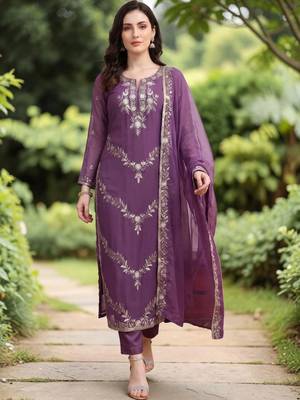 Women Embroidered Regular Kurta with Trousers & With Dupatta 4