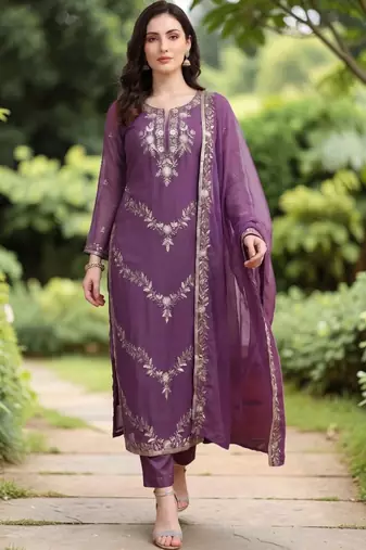 Women Embroidered Regular Kurta with Trousers & With Dupatta