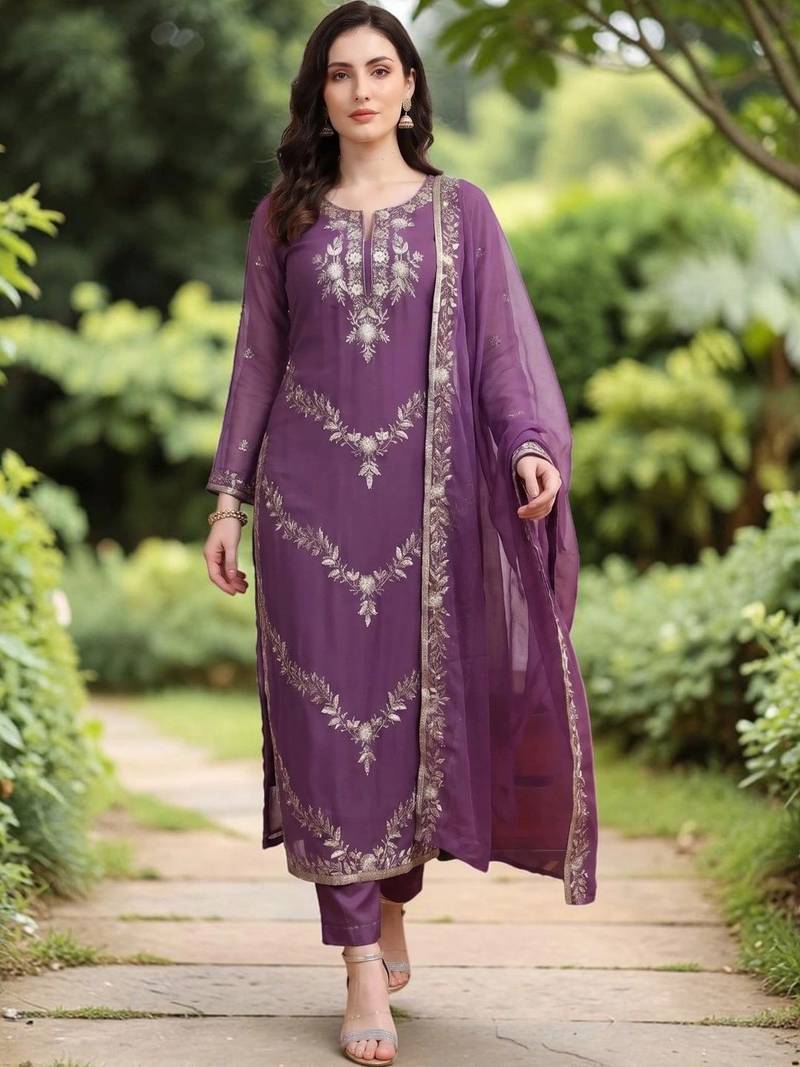 Women Embroidered Regular Kurta with Trousers & With Dupatta