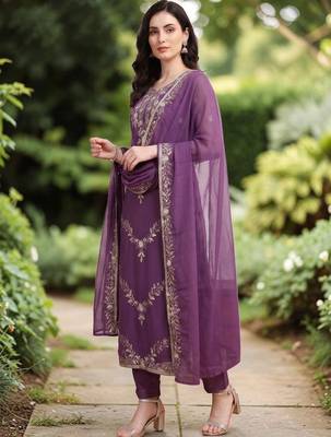 Women Embroidered Regular Kurta with Trousers & With Dupatta 5