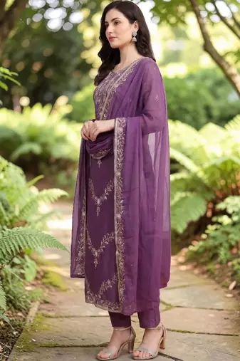 Women Embroidered Regular Kurta with Trousers & With Dupatta