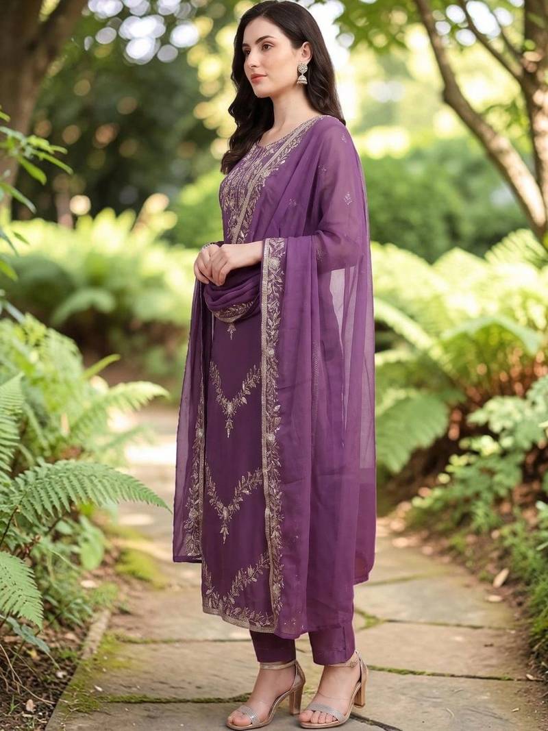 Women Embroidered Regular Kurta with Trousers & With Dupatta