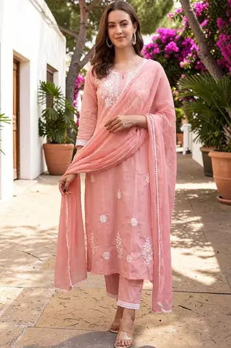 Women Ethnic Motifs Embroidered Regular Thread Work Pure Cotton Kurta with Trousers & With Dupatta